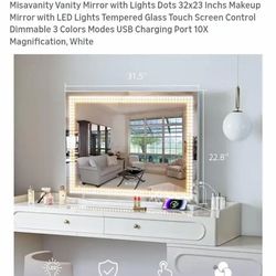 NEW-NO BOX-Misavanity Vanity Mirror with Lights Dots 32x23 Inchs Makeup Mirror with LED Lights Tempered Glass Touch Screen Control Dimmable 3 Colors M