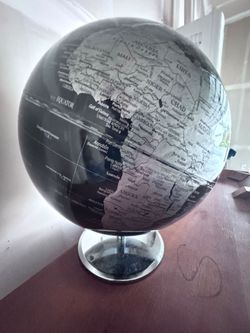 Black metallic tabletop globe, chrome base