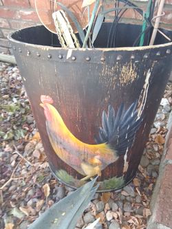 Hand painted wood bucket of Rooster