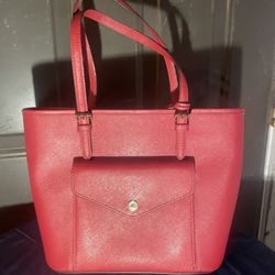 Michael Kors Ruby Red Jet Set Leather Pocket Tote