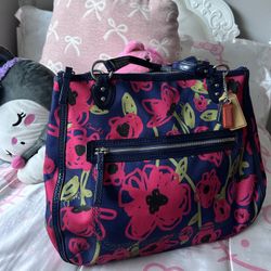 coach poppy floral print hallie tote bag 