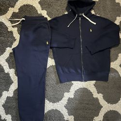 Men Navy Blue Polo Sweatsuit Size Large .