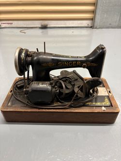 Antique Singer Electric Sewing Machine with Wooden Base