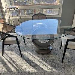 54” Round Glass Dining Table + Lazy Susan