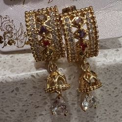 Gold plated hoop Earrings w/ Rainbow Rhinestones 