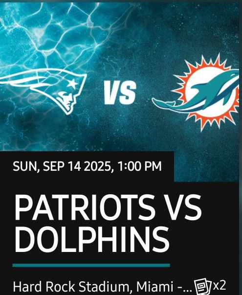 2 Aisle Seats Miami Dolphins VS New England Patriots 🏈🐬🎟️