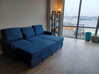 Blue pull out sofa