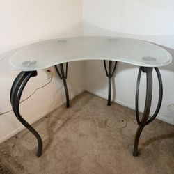 Frosted Glass Kidney Shaped Desk With Matching Chair 