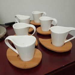 Espresso Coffee cups with bamboo plates - Set of 12 pieces