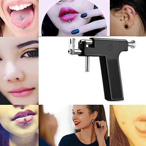 Ear Piercing Tool Kit, Self Ear Piercing Gun Kits with 49 Pair Studs and 6 Pairs Stainless Steel Earrings, Ear Nose Navel Lip Piercing Machines