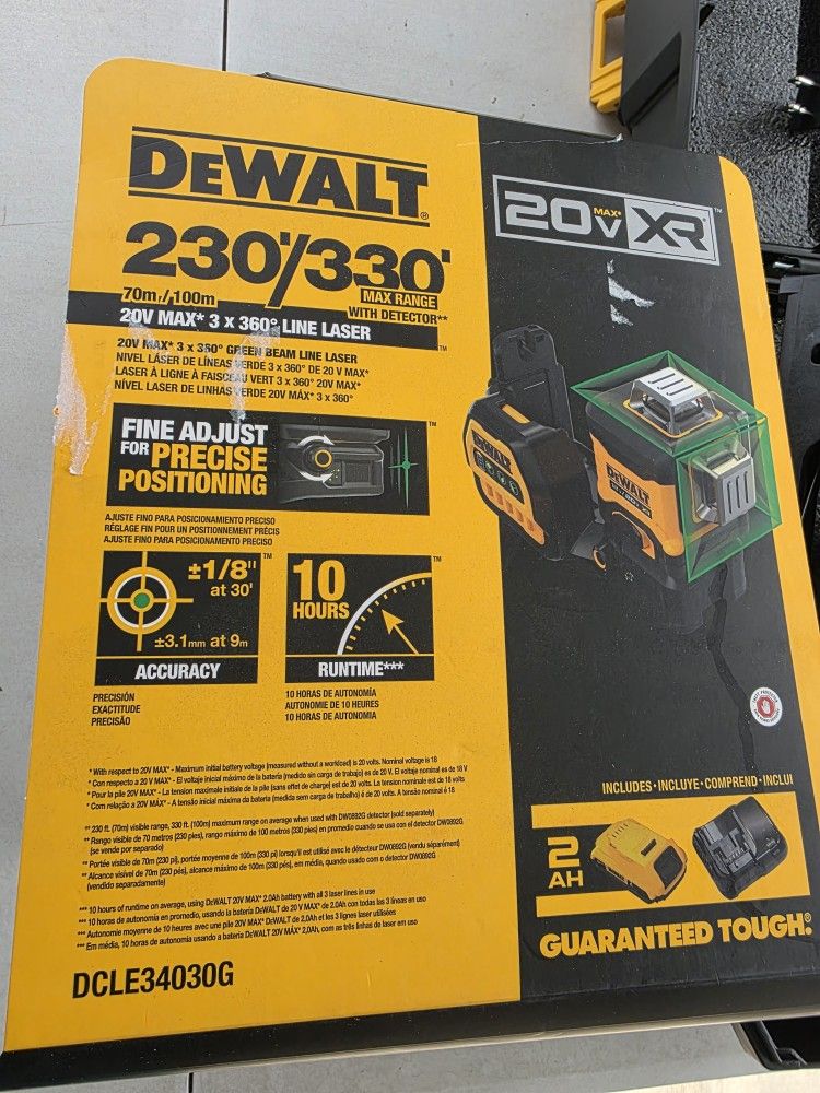 For Sale NEW Dewalt 20V CORDLESS 3 X 360 GREEN BEAM LINE LASER LEVEL KIT. $325