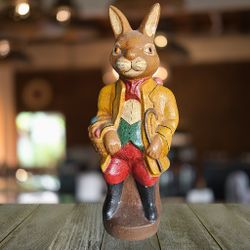 Vaillancourt Folk Art Redware Father Rabbit Figurine – Hand-Painted Collectible – Limited Edition Easter Bunny