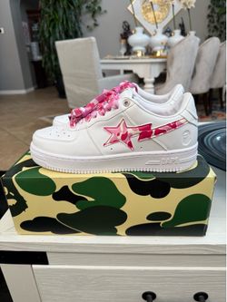 White with Pink Bapesta Sneakers