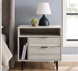 25" Modern Storage Side Table - Stylish Accent Table with 2 Drawers, Cord Management & Adjustable Feet