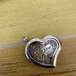 Silver  Floating Heart Locket With Mom Charm
