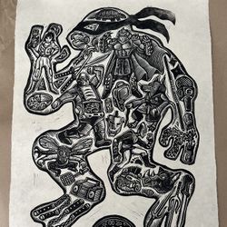Brian Reedy Turtle Power Linocut Poster Print Attack Peter