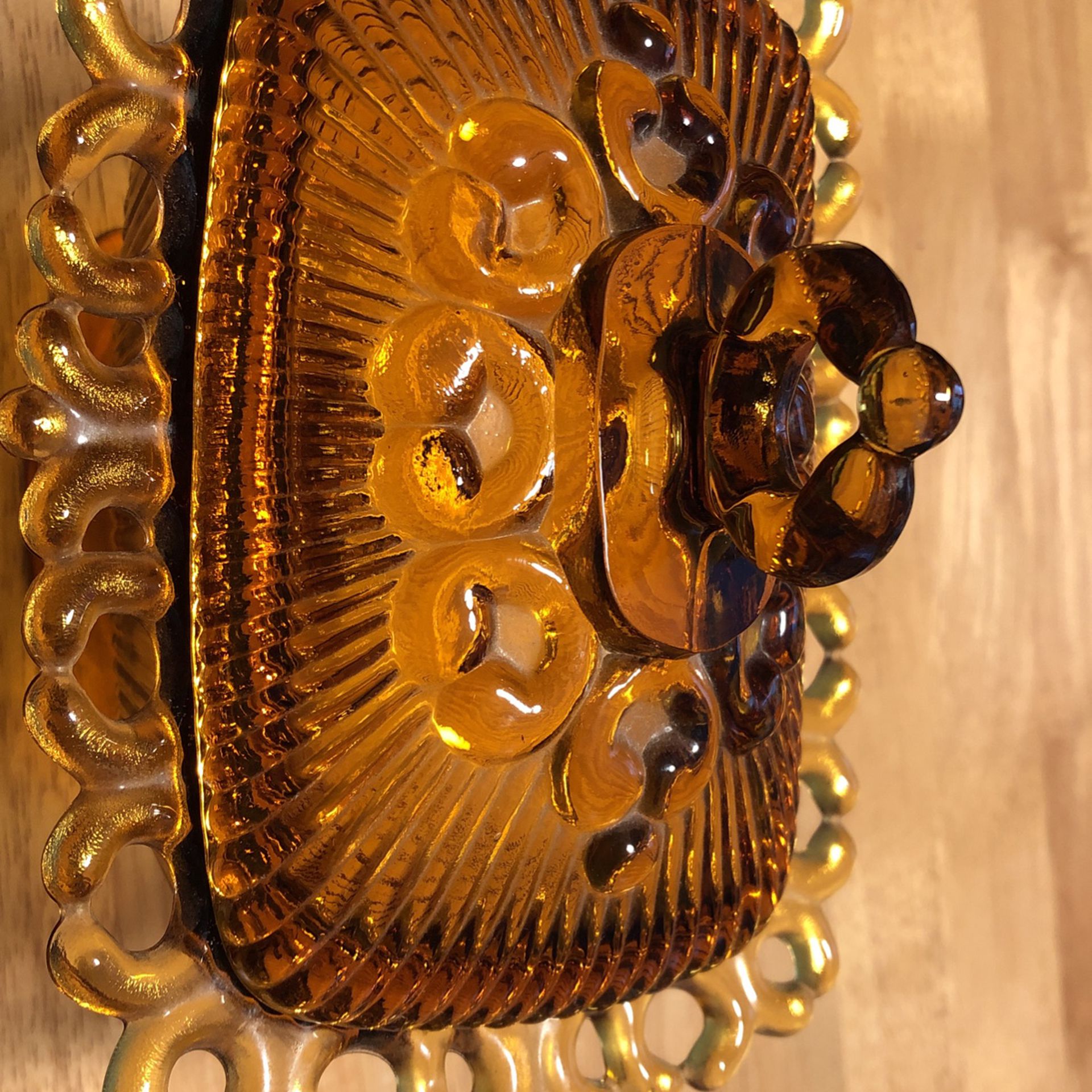 Joeyan Amber Glass Candy Dish with Lid,Large Glass Covered Candy