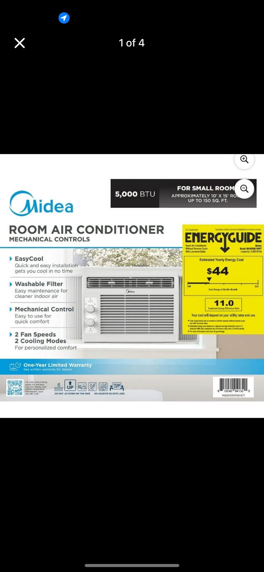 NEW Midea 5,000 BTU 150 Sq ft Mechanical Window Air Conditioner, White, MAW05M1WWT,