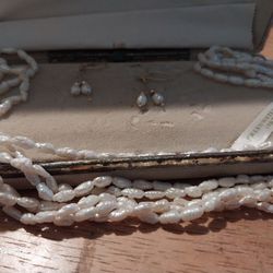 Imperial Rice Pearl Necklace And Drop Earrings 