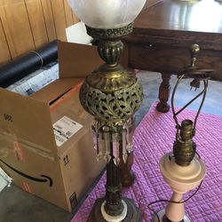 Antique Lamp w/Crystal Prisms