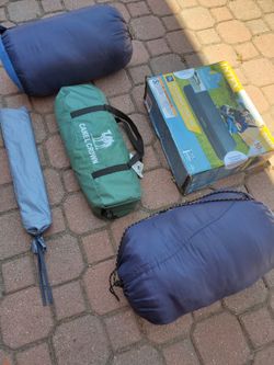 Camping set, two sleeping bags, tent, air mattresCamping set, two sleeping bags, tent, air mattresss
