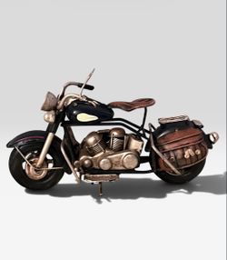 Vintage 1950's Replica Motorcycle: 7 1/2" Metal Model with Saddlebags