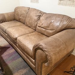 Brown Leather Nailhead Couch