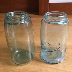 Lot of 2 Antique Blue Quart Canning Jars