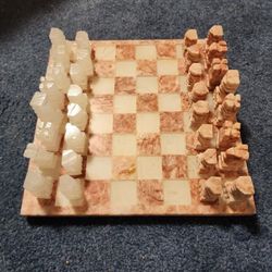 THIS IS NICE, QUARTZ!!! 10.5" X 10.5" handmade quartz/stone CHESS SET