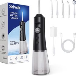 Water Dental Flosser for Teeth – 300ML Cordless Oral Irrigator with 6 Replaceable Jet Tips, 3 Modes