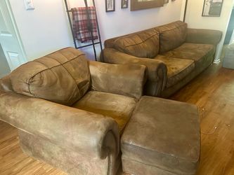 Extra Comfy Three-Seat Brown Couch and Oversized Matching Chair and Ottoman!
