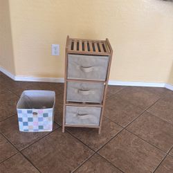 Wooden Shelf With Fabric Bins