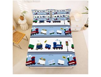 Feelyou Kids Train Sheet Set Vehicles Bed Sheets Set Queen