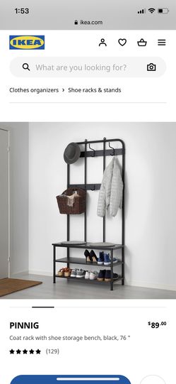 PINNIG Coat rack with shoe storage bench, black - IKEA