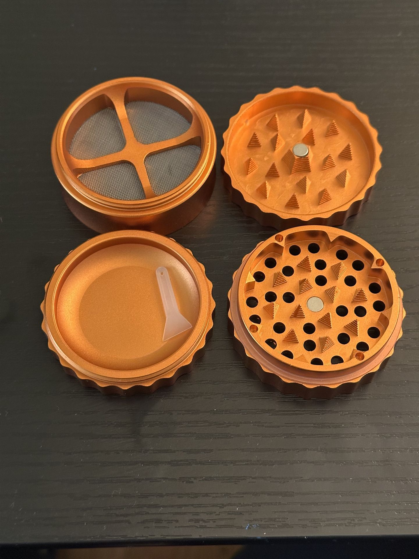 orange metal grinder