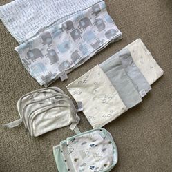 baby boy flannel swaddle blankets and  wash cloths