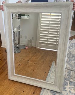 Wall Mirror with White Faux Wood Frame