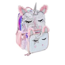 NWOT Girls 17" Laptop Backpack with Lunch Bag 2-Piece Set, Pink Multi-Color Unicorn Queen