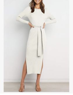 White Dress with Knit Belt