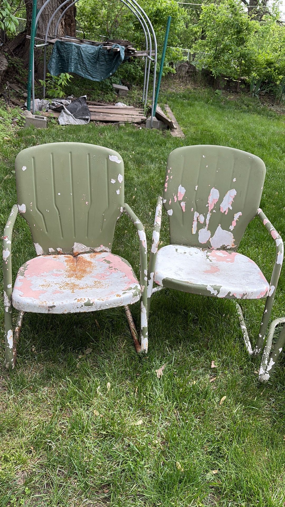 patio chairs, metal , vintage