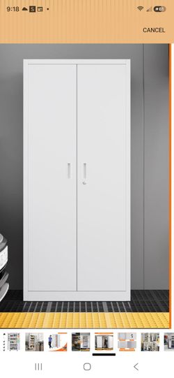 White Metal Storage Cabinet with Locking Doors
