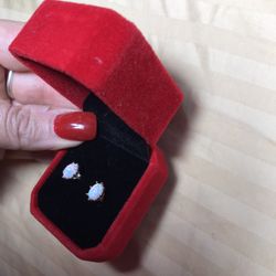 Genuine Sterling, Silver With Opal Earrings 