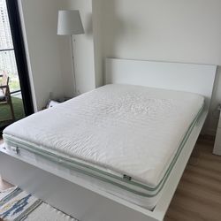 Queen Bed Frame, Mattress And Topper For Same