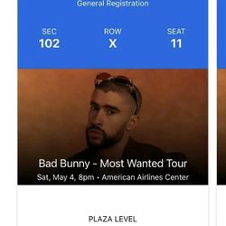 Bad Bunny Tickets  Most Wanted Tour Saturday May 4th