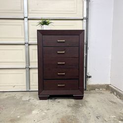 Brown Tall Boy Bedroom Furniture Dresser With 5 Drawers