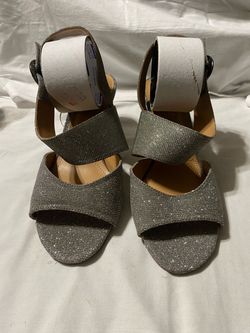 Size 11 Silver Glitter Strappy Block Heel Sandals