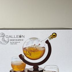 Whiskey, Decanter Globe Set With Two Glasses
