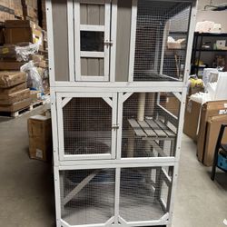 Outdoor Cat Enclosure with Wheels & Weatherproof Roof, Large 63" Window Catio with 3 Platforms, Acrylic Dome, Portable Kitty House for Indoor Cats