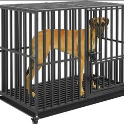 BingoPaw Heavy Duty Dog Crate: 38inch Pet Strong Metal Kennel Cage on Wheels by Tear Resistant Squar