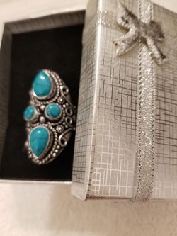 Turquoise Ring Size 9.  Heavy Solid Thumbnail